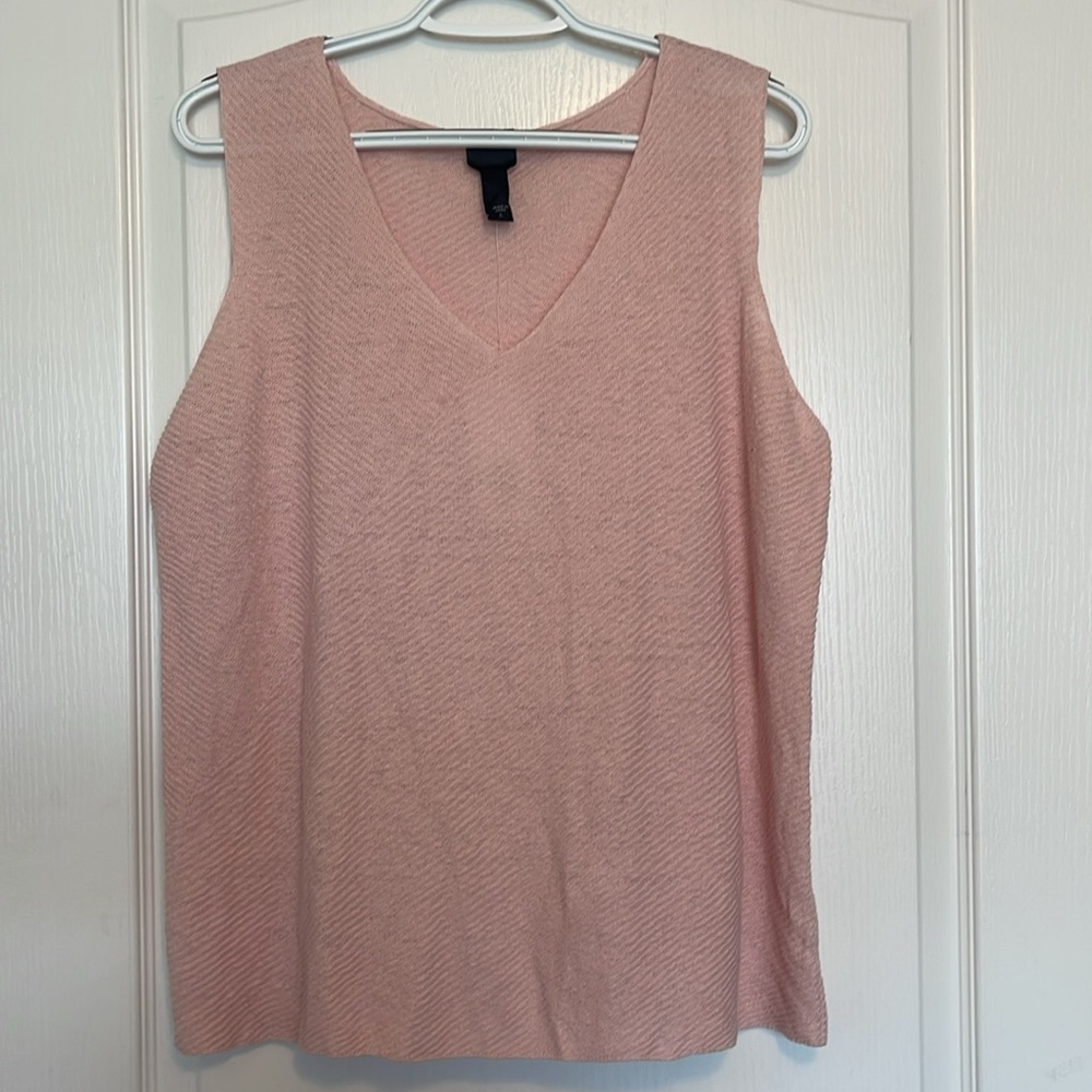 Eileen Fisher Fine Gauge Linen Diagonal Rib Tank Top Pink Large